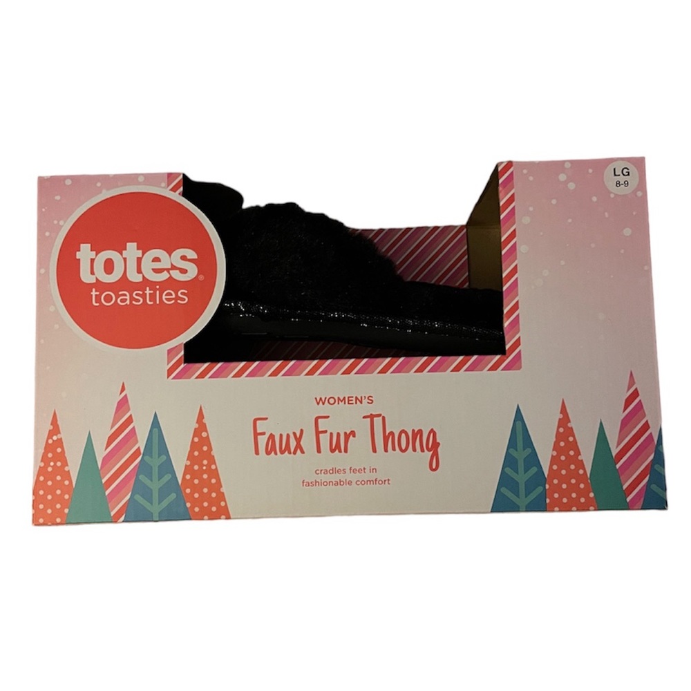 BNIB Totes Women's Toasties Faux-Fur Cross Slide Slippers